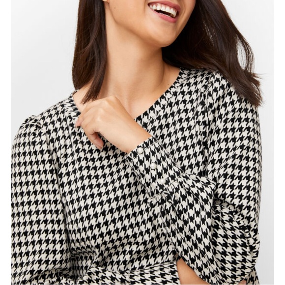 Talbots Houndstooth Pearl Button Cuff Long Sleeve Top Black & White Size Medium - Picture 6 of 10